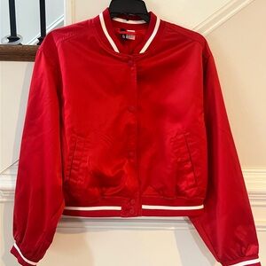Vintage Inspired Red Satin finish Varsity Jacket